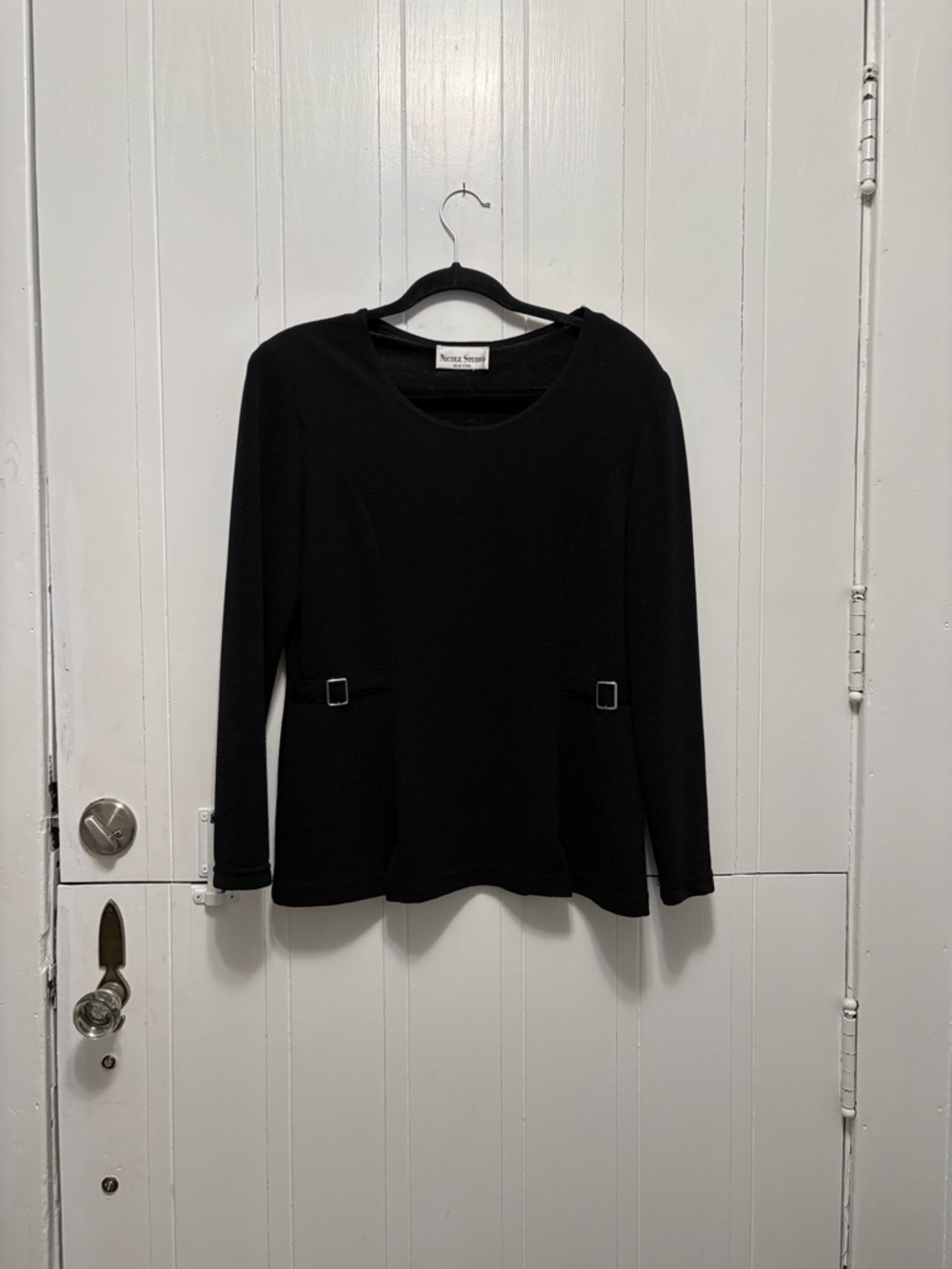 Nicole Studio Black Long-Sleeve Top with Side Buckles and Pants Set